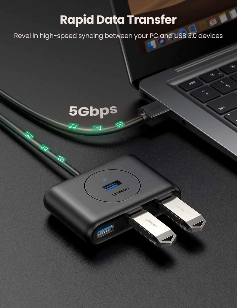 20291 Hub USB 3.0 4 cổng Ugreen, đen, 1M